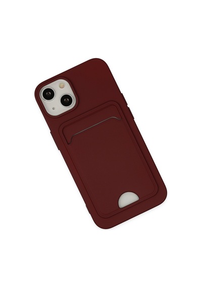 iPhone Uyumlu 14 Plus Kılıf Kelvin Kartvizitli Silikon - Bordo Düz Renkli