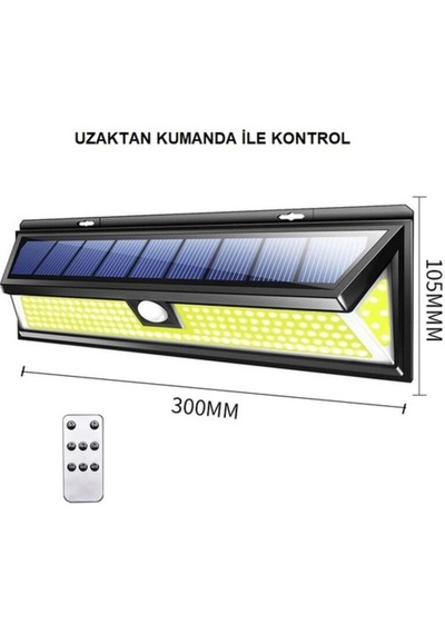 Kenly 180 Led Solar Güneş Enerjili Duvar Lambası Hareket Sensörlü Uzaktan Kumandalı 3 Modlu Ip65 Dış Mekan Aydınlatma Siyah