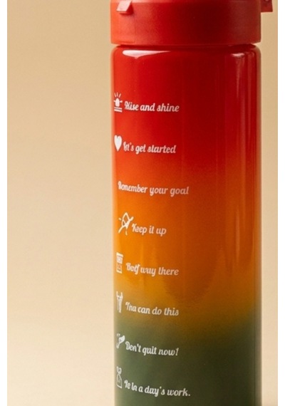 Renkli Cam Motivasyon Matarası 550 Ml Kırmızı