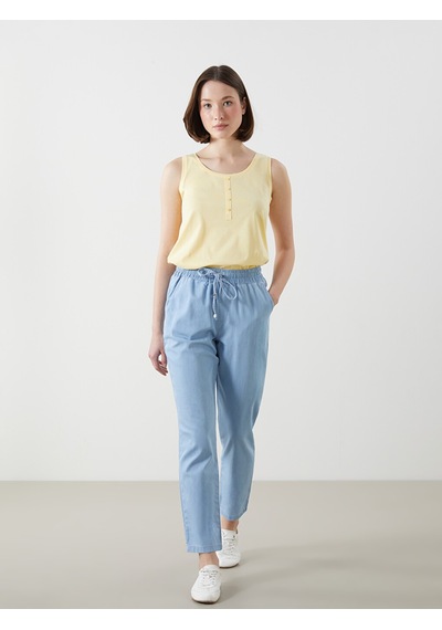 Lcwaıkıkı Classic Bej Beli Lastikli Carrot Fit Kadın Jean Pantolon