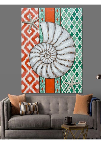 Ahşap Tablo Deniz Kabuğu Desenli Geometrik