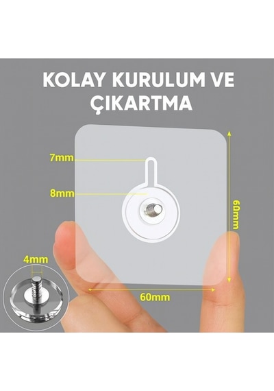 Ultra Güçlü Yapışkanlı Duvar Askısı Vantuzlu Şeffaf Duvar Askısı Yapışkanlı Kanca 4 Adet Gri Diğer