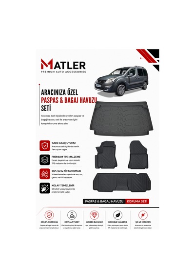 Peugeot Partner 2016 Model 4d Ekstra Havuzlu Paspas Ve Bagaj Havuzu Set