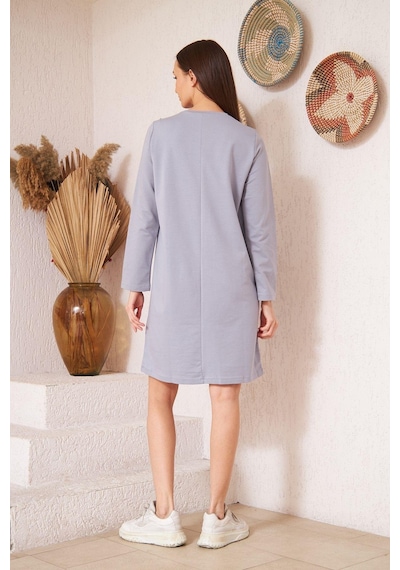 Darlin Moda Açık Gri Düğme Detaylı Tunik DM60346 Gri