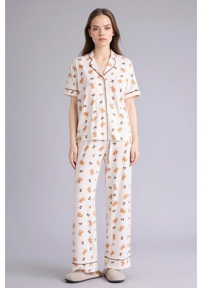 Defacto Softshell Ayıcıklı Pijama Takımı Üst Alt G7965ax26sper98 Ekru-er98
