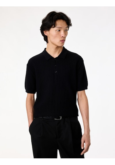 Koton Regular Fit Dokulu Pamuklu Düğmeli Polo Yaka Kısa Kollu Triko Tişört Siyah 6sam70015ht