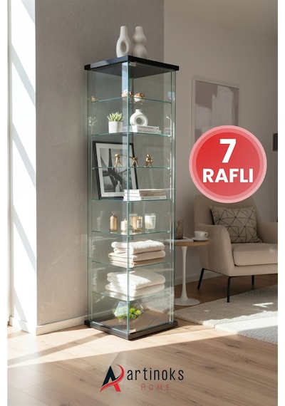Cam 7 Raflı Siyah Sade Çok Amaçlı Mutfak Dolabı - Erzak Kiler Kahve Köşesi - Kapaklı Tabak Kavanoz Sergileme Dolap Cam 7 Raflı Siyah Sade Çok Amaçlı Mutfak Dolabı - Erzak Kiler Kahve Köşesi - Kapaklı Tabak Kavanoz Sergileme Dolap