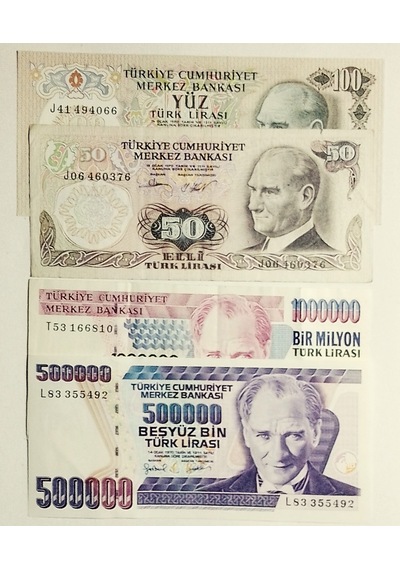 Cumhuriyetin İlk Dönemi 6. 7. Emisyon 4 Adet Koleksiyon Kağıt Para . Eski Para.001