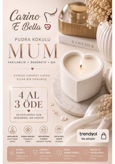 Pudra Kokulu Beton Mum Hediyelik Dekoratif Kokulu Mum Özel Günler Özel Anlar Tek Fitil Kokulu Mum Beyaz