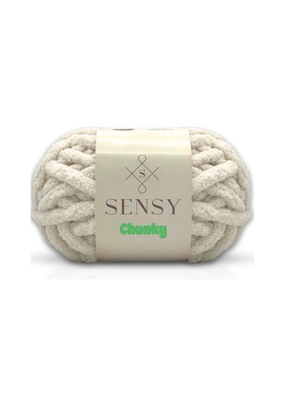 Sensy Chunky El Örgü Ipliği 200 Gr Parmak Örgü Ipi Puffy Tığsız Şişsiz El Ile Örgü Ipi Battaniye Ipi Ekru