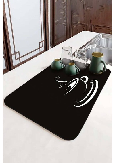 Siyah Mutfak Temalı Microfiber Bulaşık Kurutma Matı Mm008n11