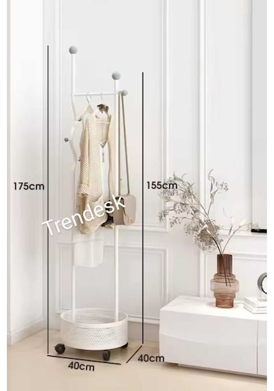 Ayaklı Siyah Konfeksiyon Askısı Metal Elbise Askılığı Sepetli Askılık Tekerlekli 175 Cm 6005 Siyah