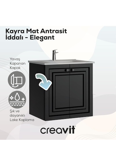 Creavit Kayra Lavabo Dolabı Kapaklı 60cm Mat Antrasit