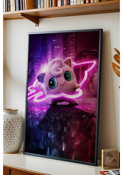 Jigglypuff Neon Pembe Çerçeveli Tablo - Lüks Realistik Pokemon Anime Modern Sinematik Duvar Dekoru Siyah Jigglypuff Neon Pembe Çerçeveli Tablo - Lüks Realistik Pokemon Anime Modern Sinematik Duvar Dekoru Siyah