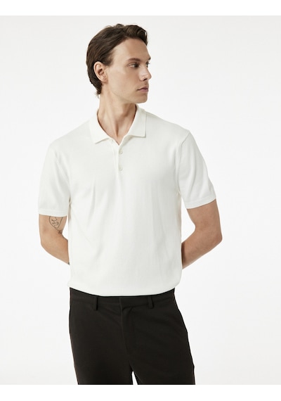 Koton Regular Fit Düğmeli Polo Yaka Pamuklu Kısa Kollu Triko Tişört Beyaz 7wam70051ht