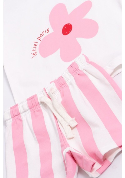 Lolliboomkids Kız Çocuk Pamuklu Bisiklet Yaka Çiçek Baskılı Tshirt Çizgili Şort Alt Üst Takım Pembe Lolliboomkids Kız Çocuk Pamuklu Bisiklet Yaka Çiçek Baskılı Tshirt Çizgili Şort Alt Üst Takım Pembe