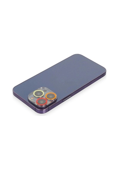Mey İthalat iPhone Uyumlu 13 Pro Renkli Kamera Lens Koruma Cam - Turuncu-kırmızı
