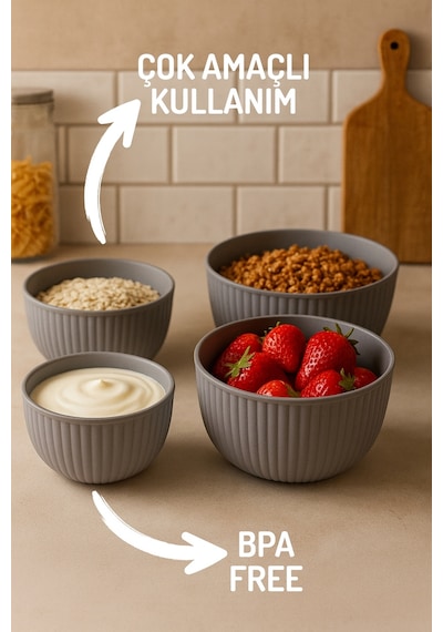 Luno Model 4 Lü Kapaklı Kase Seti 500/1300/2600/4200ml - Saklama Kabı Seti Gri