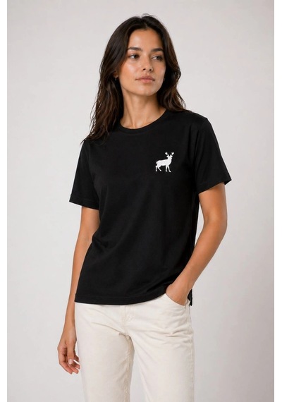 Novalisse Kadın Minimal Geyik Logolu Tişört Bisiklet Yaka Kısa Kol Yazlık T-shirt - Siyah Çoklu Renk Novalisse Kadın Minimal Geyik Logolu Tişört Bisiklet Yaka Kısa Kol Yazlık T-shirt - Siyah Çoklu Renk