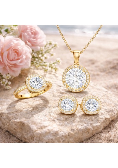 Gümüş Gold Yuvarlak Montür Tek Taş Kadın Set Çok Renkli
