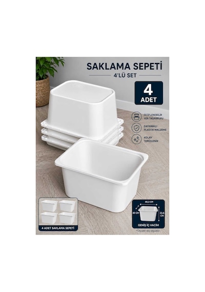 Oyuncak Dolabı Sepeti Saklama Kutusu Oyuncak Sepeti Çok Amaçlı Dolap Sepeti Beyaz 4 Adet Beyaz Geniş Sepet