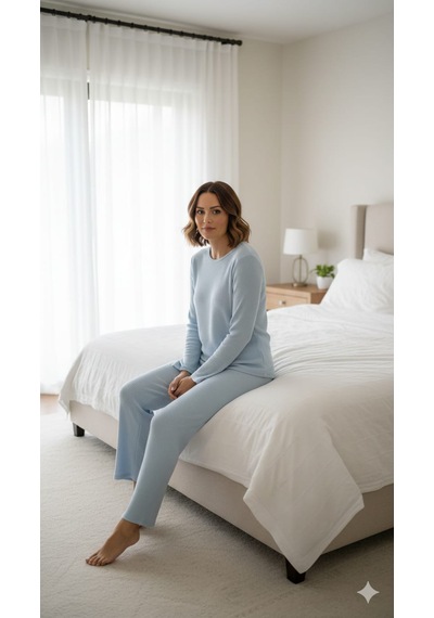 Sude Kadın Pijama Takımı Bebek Mavi