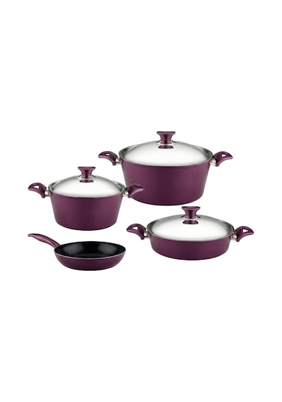 7 Parça Granit Set Çelik Kapak - Mürdüm Mürdüm
