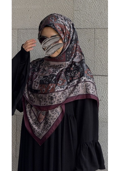 Qalortex Scarf Pamuklu Soft Osmanlı Desen Eşarp-mürdüm
