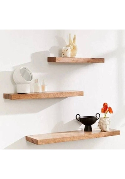 Dekoratif Yüzen Ahşap Raf Tekli 155x25x4 Cm Gizli Monte Demir Aparatı Ile Göndermekteyiz Kahverengi