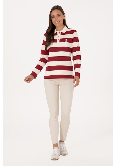 U.S. Polo Assn. Kadın Koyu Frambuaz Çizgili Polo Yaka Sweatshirt 50314207-VR104