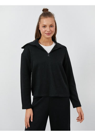 Koton Dik Yaka Pijama Üstü Fermuarlı Uzun Kollu Siyah 3wlk40096mk 3WLK40096MK999 Siyah