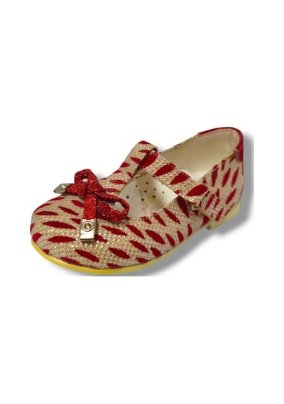 Miss Jr 3088-20 Zebra Desen Fiyonklu Kız Çocuk Babet Kırmızı Beyaz Kırmızı