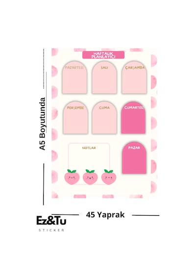 Pembe Desenli Haftalık Planlayıcı 45 Yaprak A5 Koleksiyon Çok Renkli