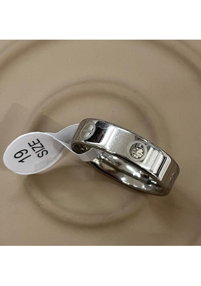 Premium Gümüş Renk Parlak Taşlı Modern 316l Çelik Yüzük 19 Ölçü