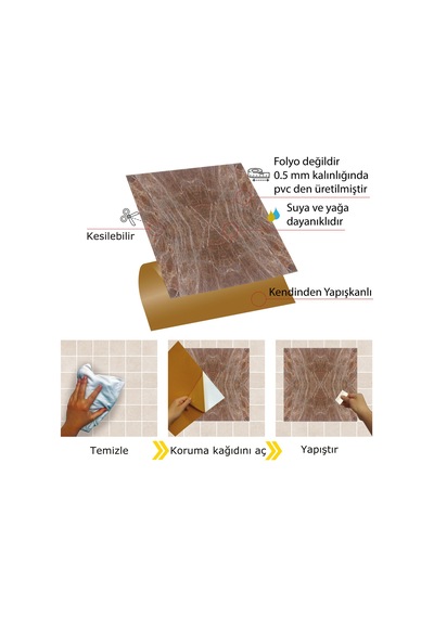 Tink Kendinden Yapışkanlı Mermer 015 Desenli Pvc Karo 30x30 Cm