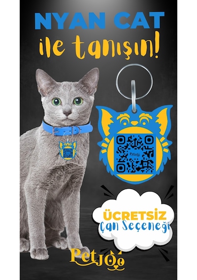 Petjoo 2.Nyan Cat Sarı-Mavi Qr'lı Kedi Künyesi