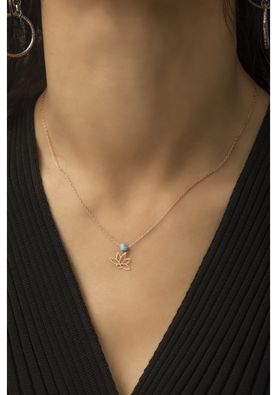 Papatya Silver Rose Altın Kaplama Nazar Boncuklu Lotus Çiçeği Gümüş Kolye