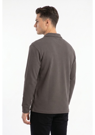 Opınıon Erkek Spor Polo Yaka Petek Dokulu Sweatshırt Bgl-st05442 Vizon