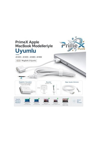 Px-mac2 Magsafe 2 Güç Adaptörü Kablosu, Apple Macbook A1425 A1435 A1465 A1502 Uyumlu, 5 Pin T Stili Manyetik Şarj Tamir Kablosu, 45w 60w 85w Adaptör İçin, 1.8 Metre