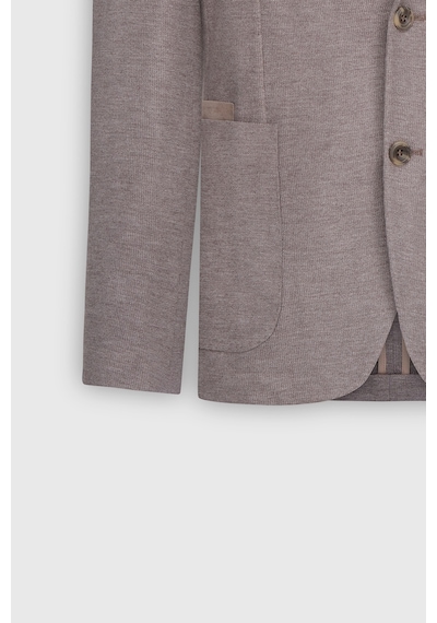 AC&Co / Altınyıldız Classics Erkek Acık Kahve Slim Fit Dar Kesim Mono Yaka Armürlü Torba Cepli Ceket Acık Kahve