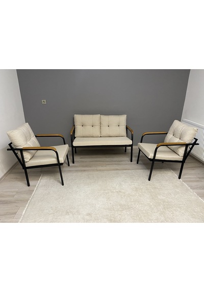 Modern Dünya Balkon, Bahçe, Cafe - Metal Kanepe Koltuk Takımı - 2+1+1 Krem Modernsh37 Krem