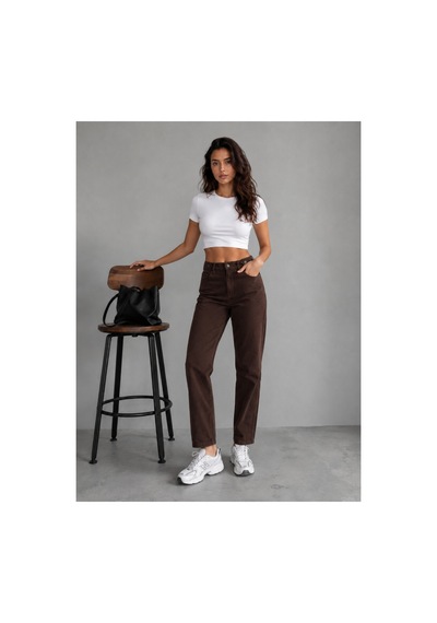 Kene Jeans Kahverengi Keten Kemer Tokalı Mom Pantolon Kahverengi