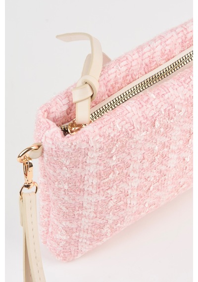Vivaq Kadın Bellis Tweed Kumaş Pembe Astarlı Suni Deri Bilek Askılı Portföy El Ve Clutch Çanta