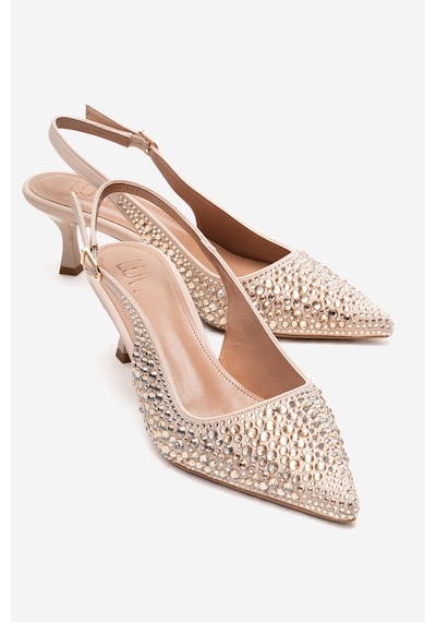 Luvishoes Thea Ten Altın Taşlı Kadın Topuklu Ayakkabı Ten