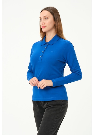 Msw Kadın Uzun Kollu Regular Fit Polo Yaka T-shirt Sax