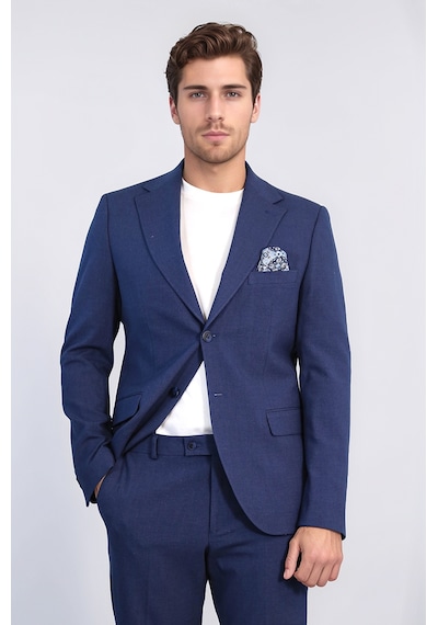 Lacivert Slim Fit İki Düğmeli Keten Görünümlü Erkek Takım Elbise - Wessi