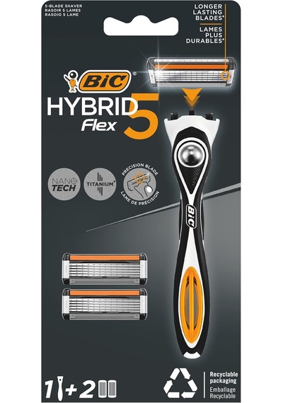 Hybrid 5 Flex Erkek Tıraş Bıçağı 1 Sap Ve 2 Yedek Başlık 5 Bıçak , 5 Nano Teknolojik Titanyum Bıçak, E Vita