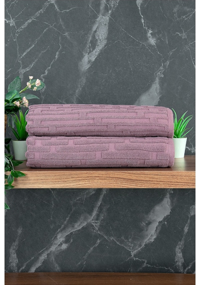 Tuğla Desenli 2li Ayak Havlusu - 50x70 Cm - Su Emici Banyo Paspası Seti - Bordo Bordo