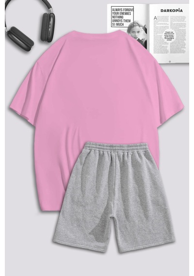 Unisex Kadın Erkek Hello Kitty Spiderman Baskılı Sevgili Çift Kombini Tasarım Oversize Tshirt V Şort Bej Pembe Gri Mck0282 Çok Renkli
