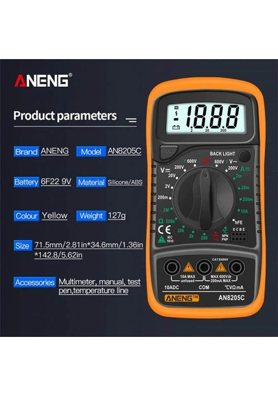 Aneng An8205c Dijital Multimetre Sarı